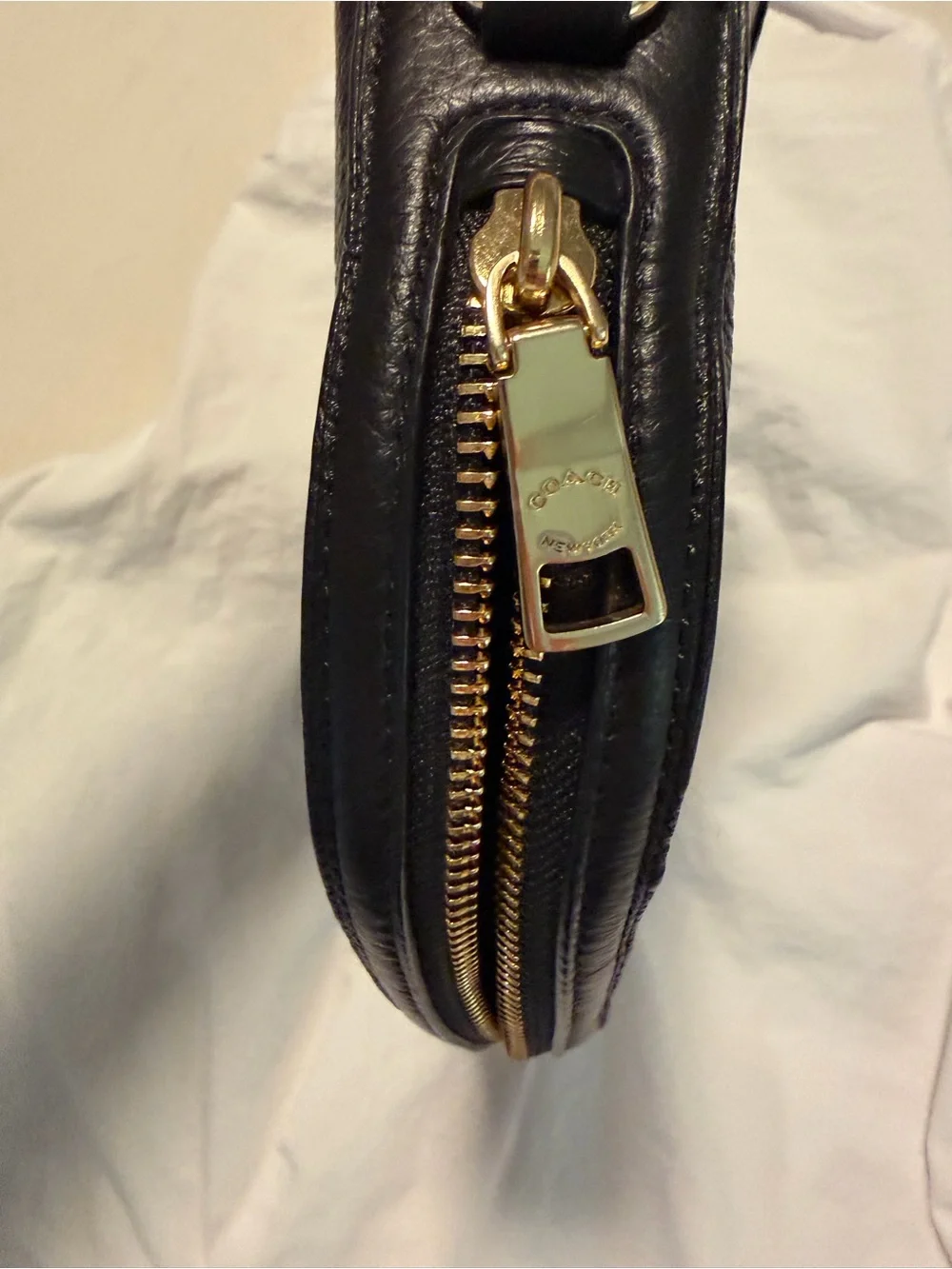 COACH F76673 Black Pebble Leather Zip Top Dome Clutch Purse - No Strap